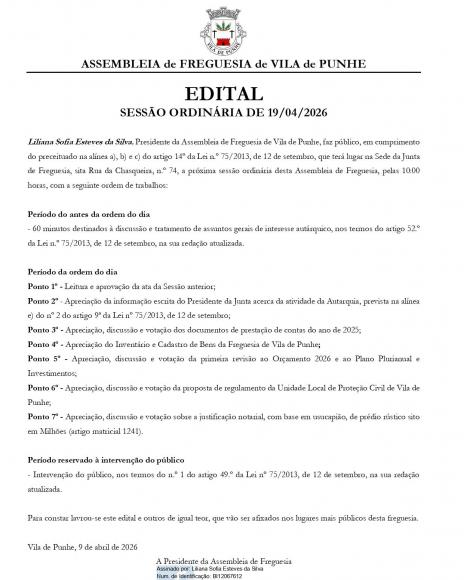 Assembleia de Freguesia | Sess&atilde;o Ordin&aacute;ria