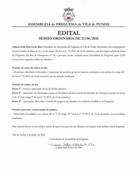 Assembleia de Freguesia | Sess&atilde;o Ordin&aacute;ria