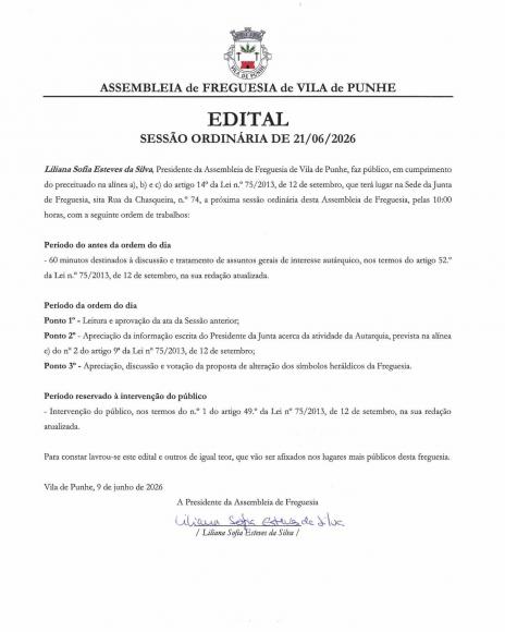 Assembleia de Freguesia | Sess&atilde;o Ordin&aacute;ria