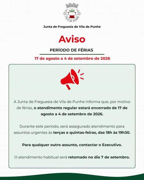 Aviso | Per&iacute;odo de F&eacute;rias