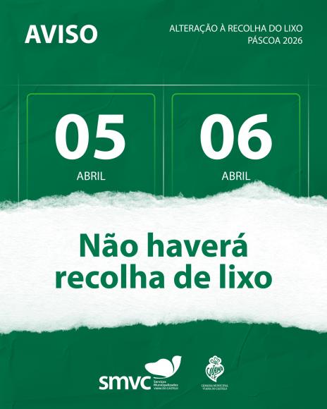 Aviso | Recolha de lixo &ndash; Pascoa 2026